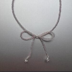 Swarovski Crystal Pale Pink Beaded Bow Necklace - 16 INCHES